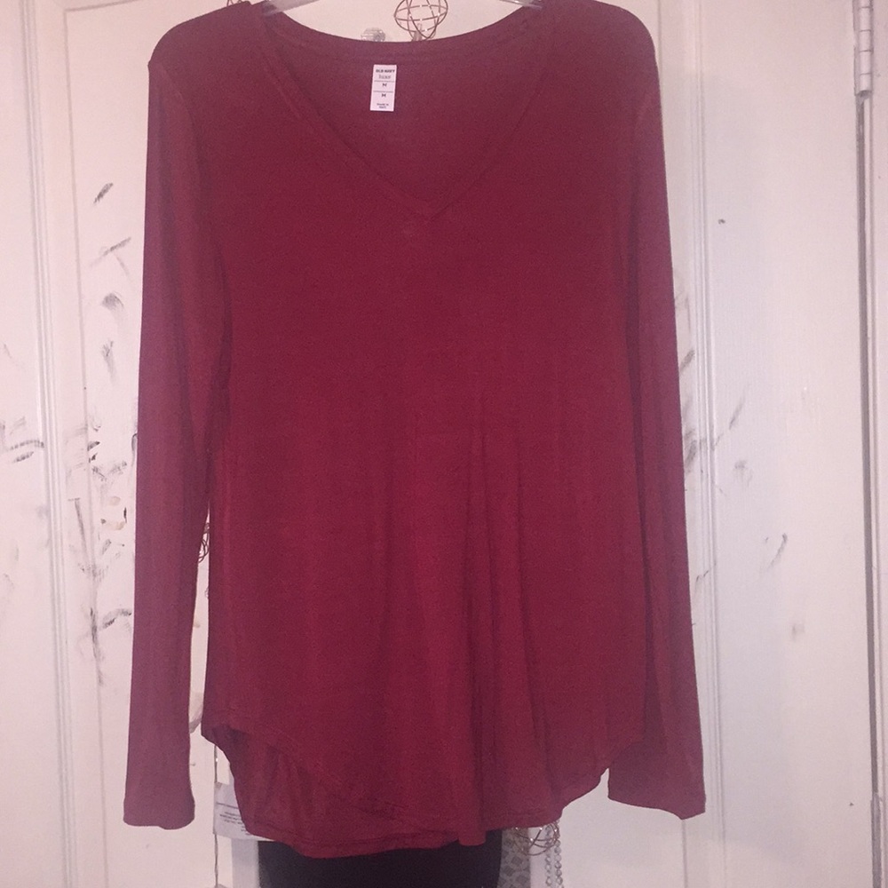 Red long sleeve v-neck